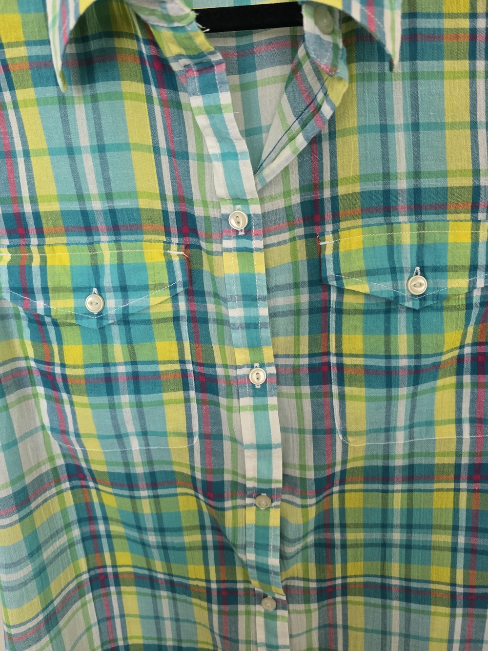 Ralph Lauren Plaid Button-Down Shirt in Aqua, Yellow & Green Cotton Size L - Picture 5 of 8